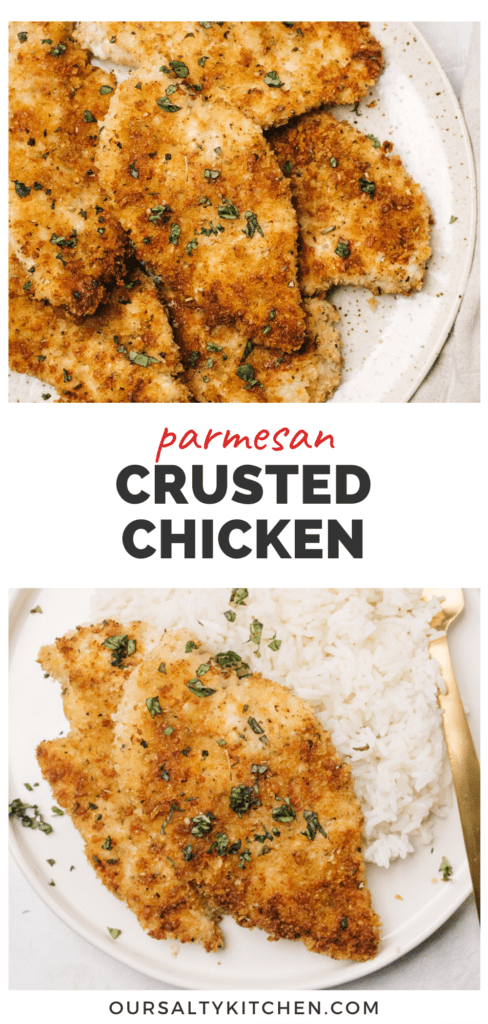 Pinterest collage for a parmesan crusted chicken recipe.