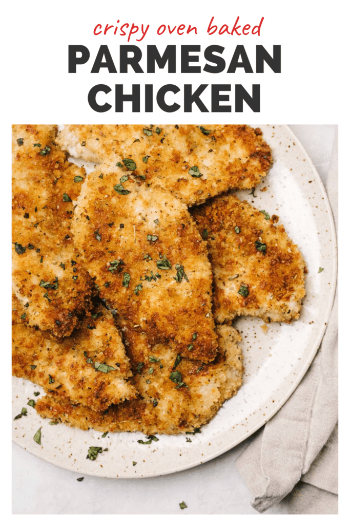Pinterest image for a parmesan crusted chicken recipe.