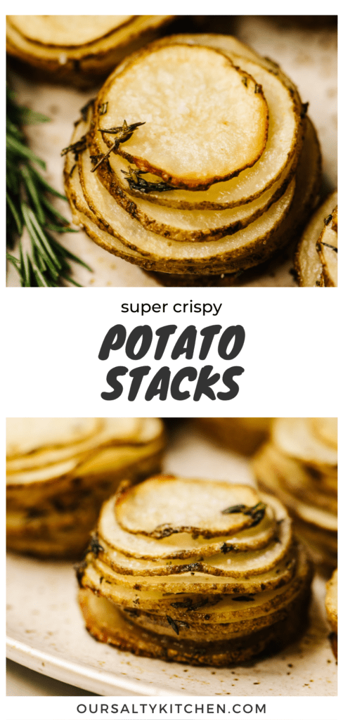 Pinterest collage for a crispy potato stacks recipe.