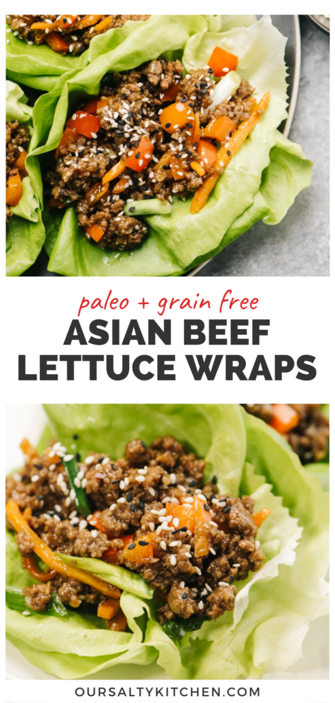 Pinterest collage for ground beef lettuce wraps recipe.