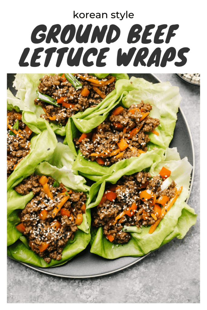Pinterest image for asian lettuce wraps with ground beef.
