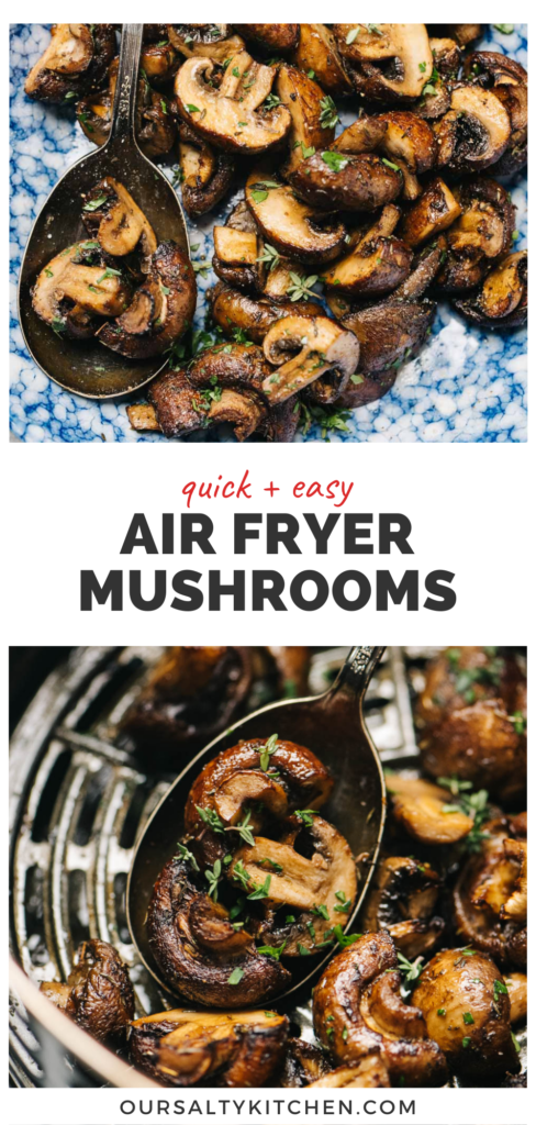 Pinterest collage for mushrooms in the air fryer.