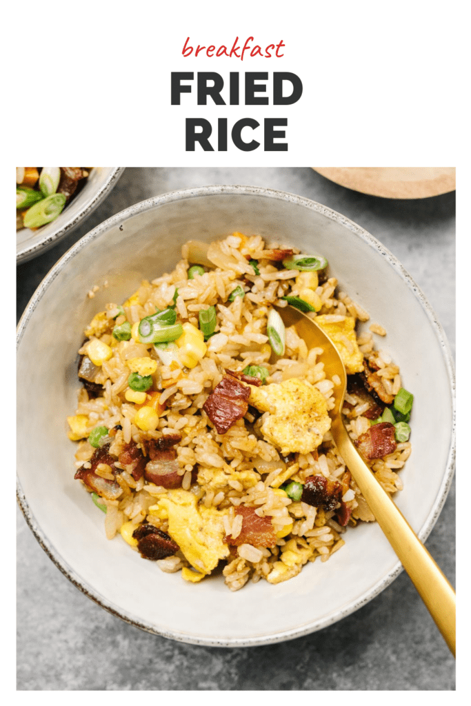 Pinterest image for a breakfast fried rice recipe.