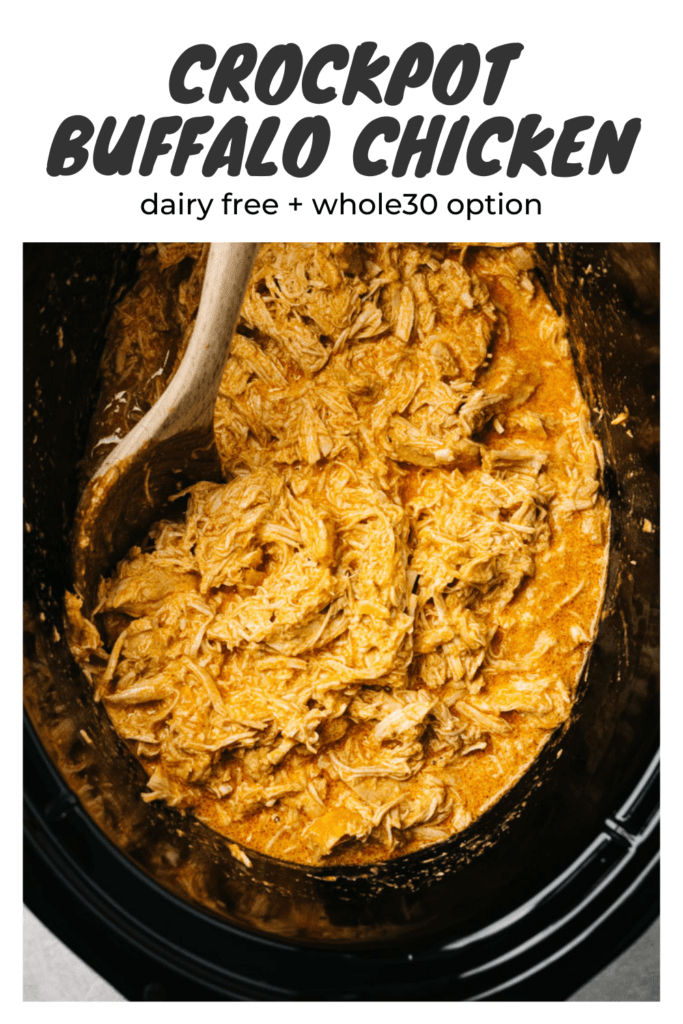 Pinterest image for a healthy shredded buffalo chicken recipe.