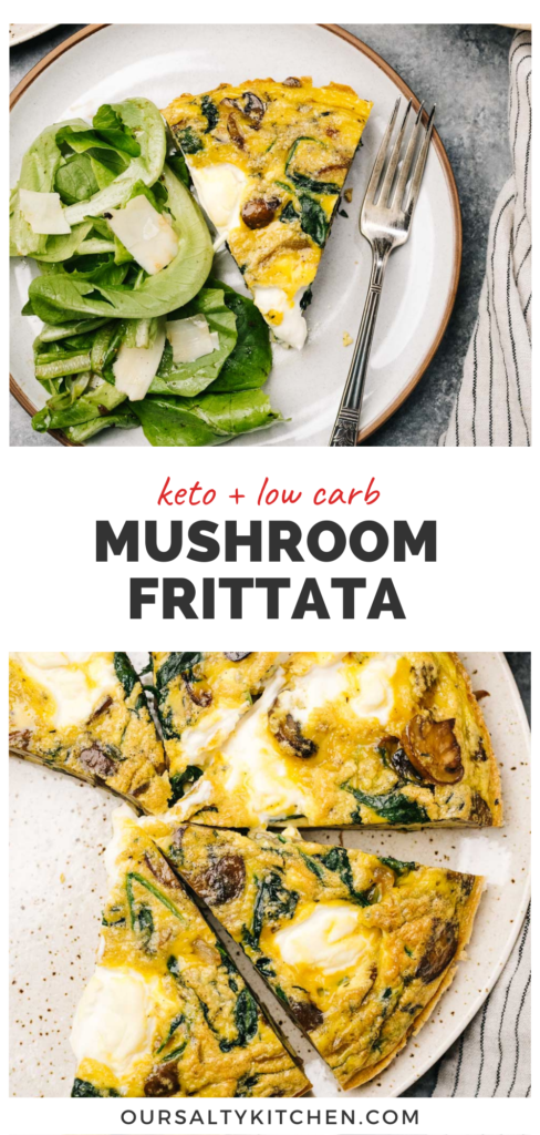 Pinterest collage for a mushroom frittata recipe with spinach and ricotta cheese.