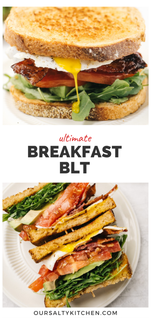 Pinterest collage for a BLT breakfast sandwich recipe.