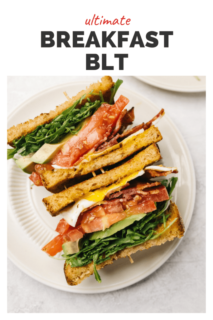Pinterest image for a BLT breakfast sandwich recipe.