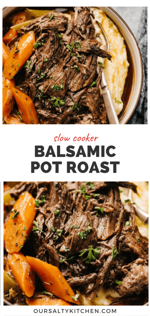 Pinterest collage for a slow cooker pot roast recipe.