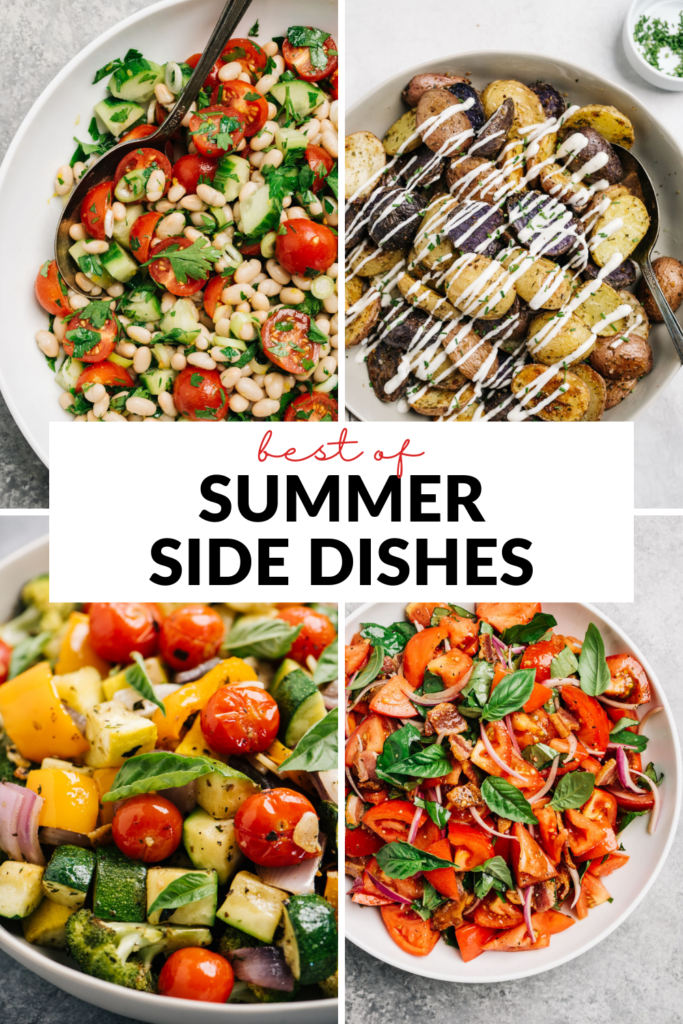 A collage of summer side dish recipes with a title bar in the middle.