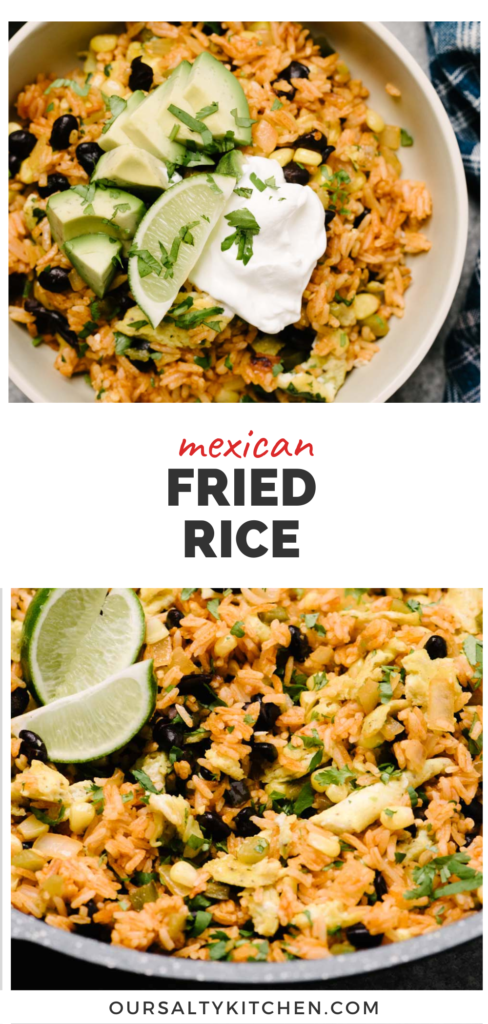 Pinterest collage for a mexican fried rice recipe.