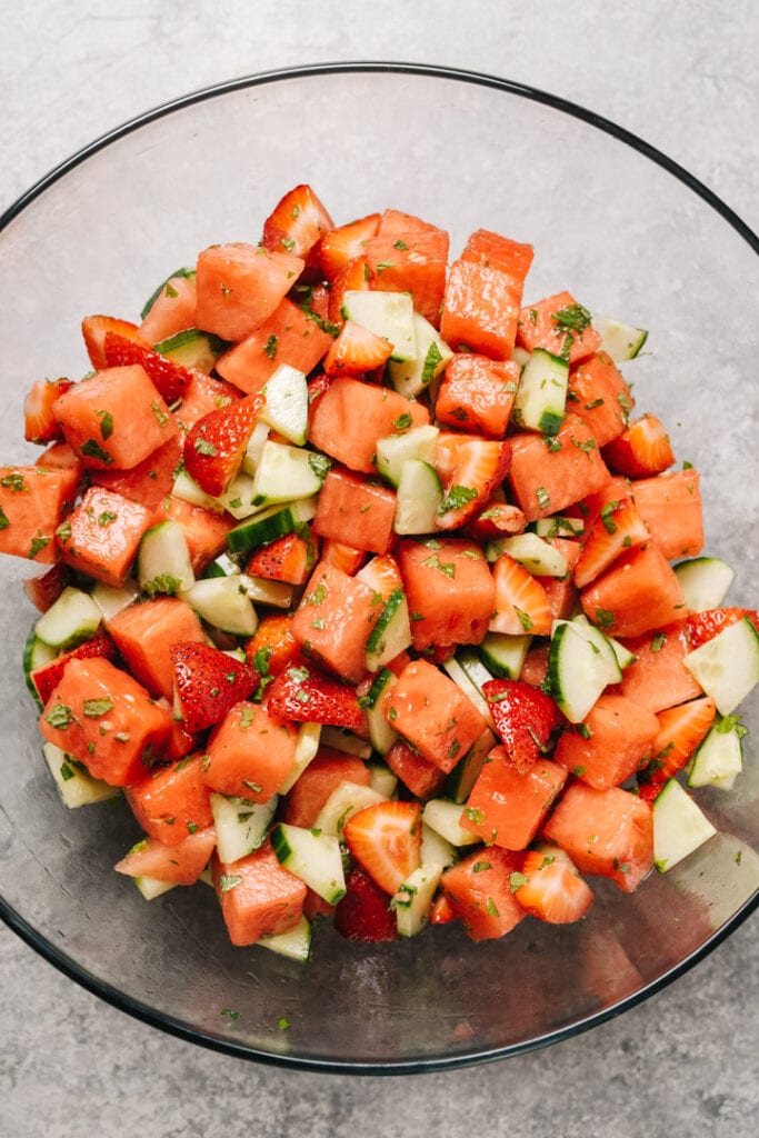 Watermelon salad in a bowl. 