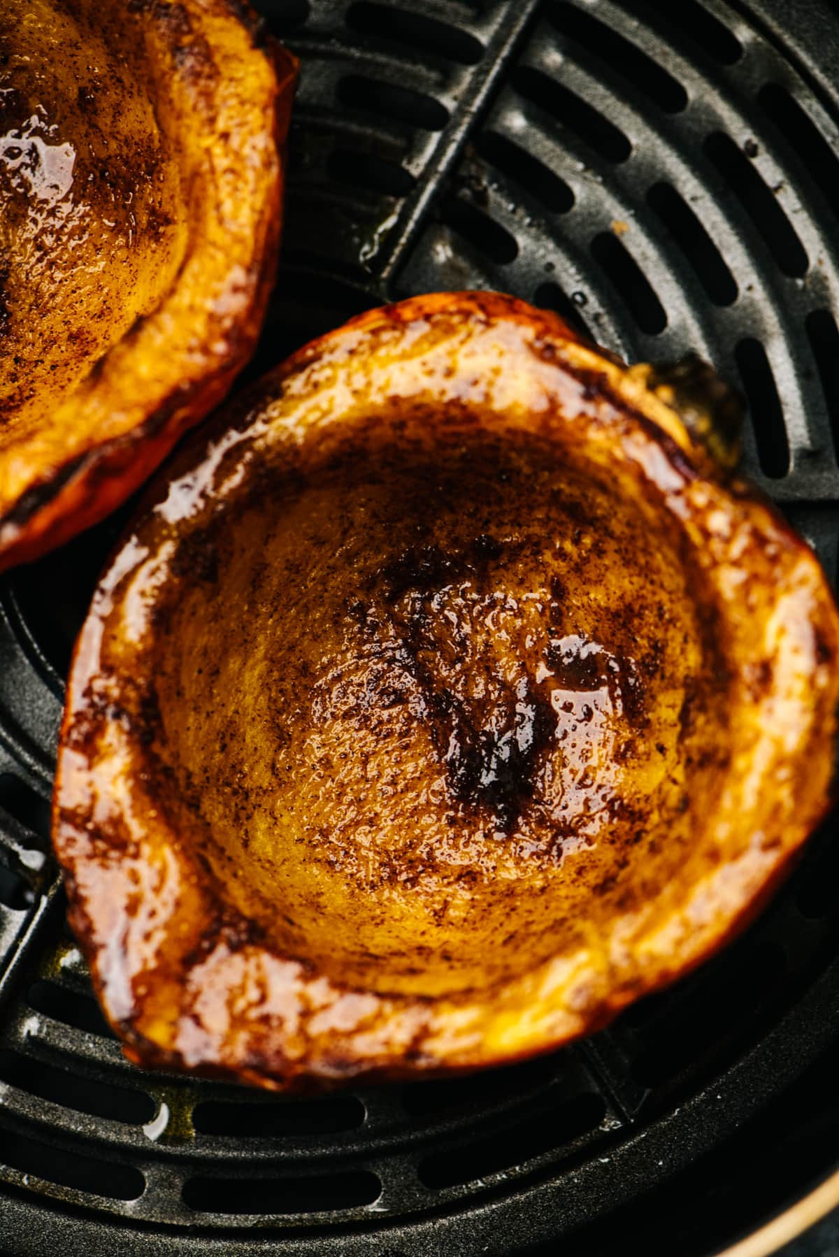 2 halves of acorn squash roasted and in an air fryer. 