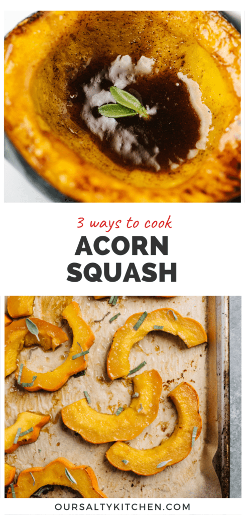 Pinterest collage for a post about how to cook acorns squash.