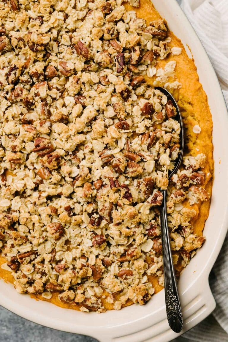 Healthy Sweet Potato Casserole with Pecan Streusel - Our Salty Kitchen