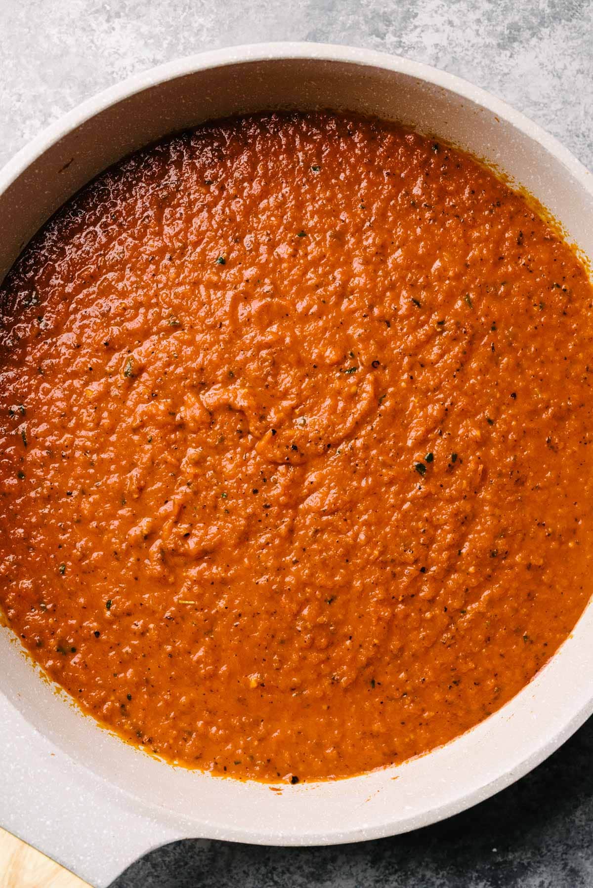Healthy paleo marinara sauce in a skillet.