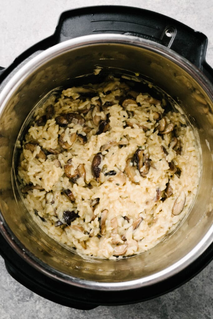 Creamy mushroom risotto in and Instant Pot.