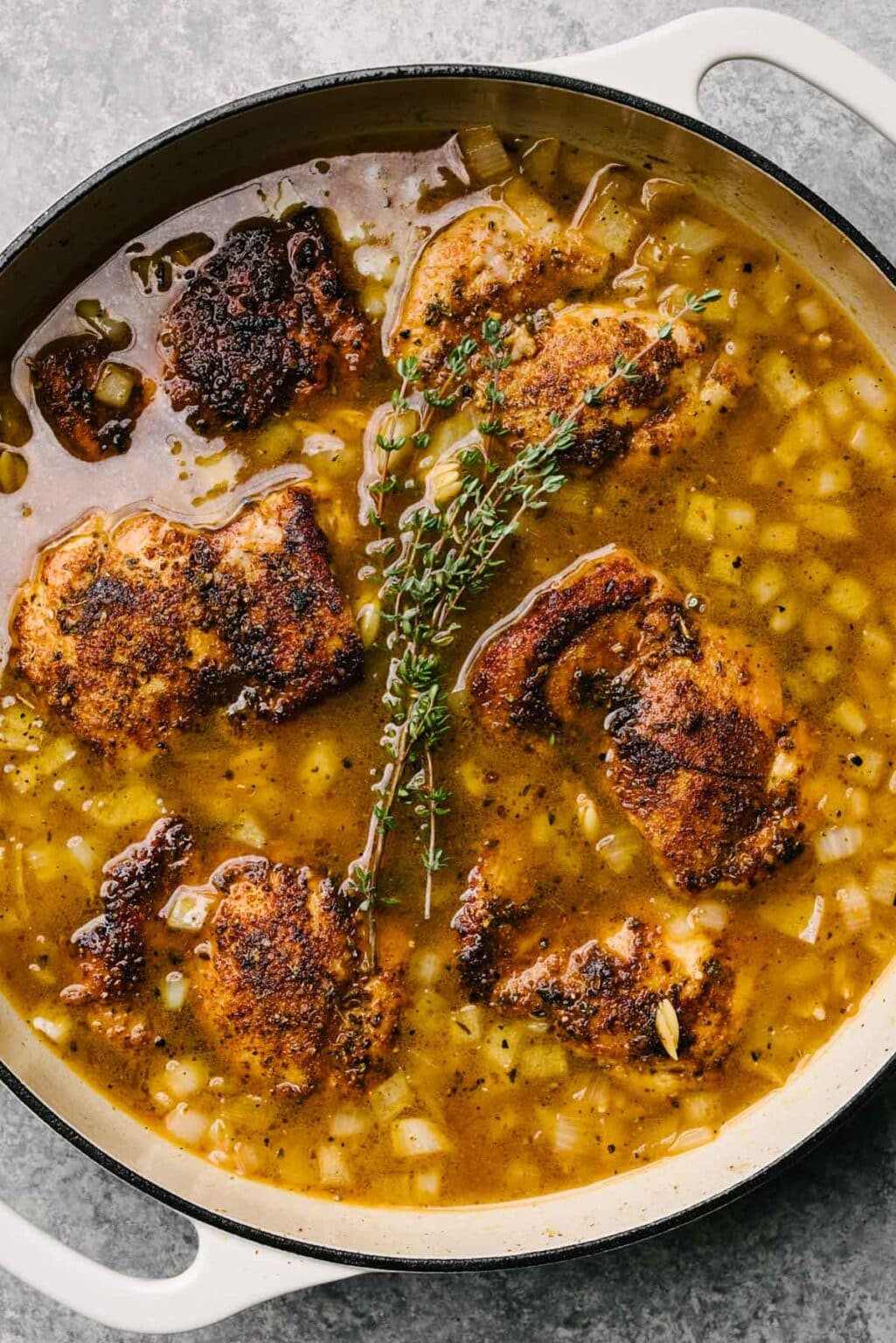 View of One Pot Chicken and Orzo with Peas - Our Salty Kitchen